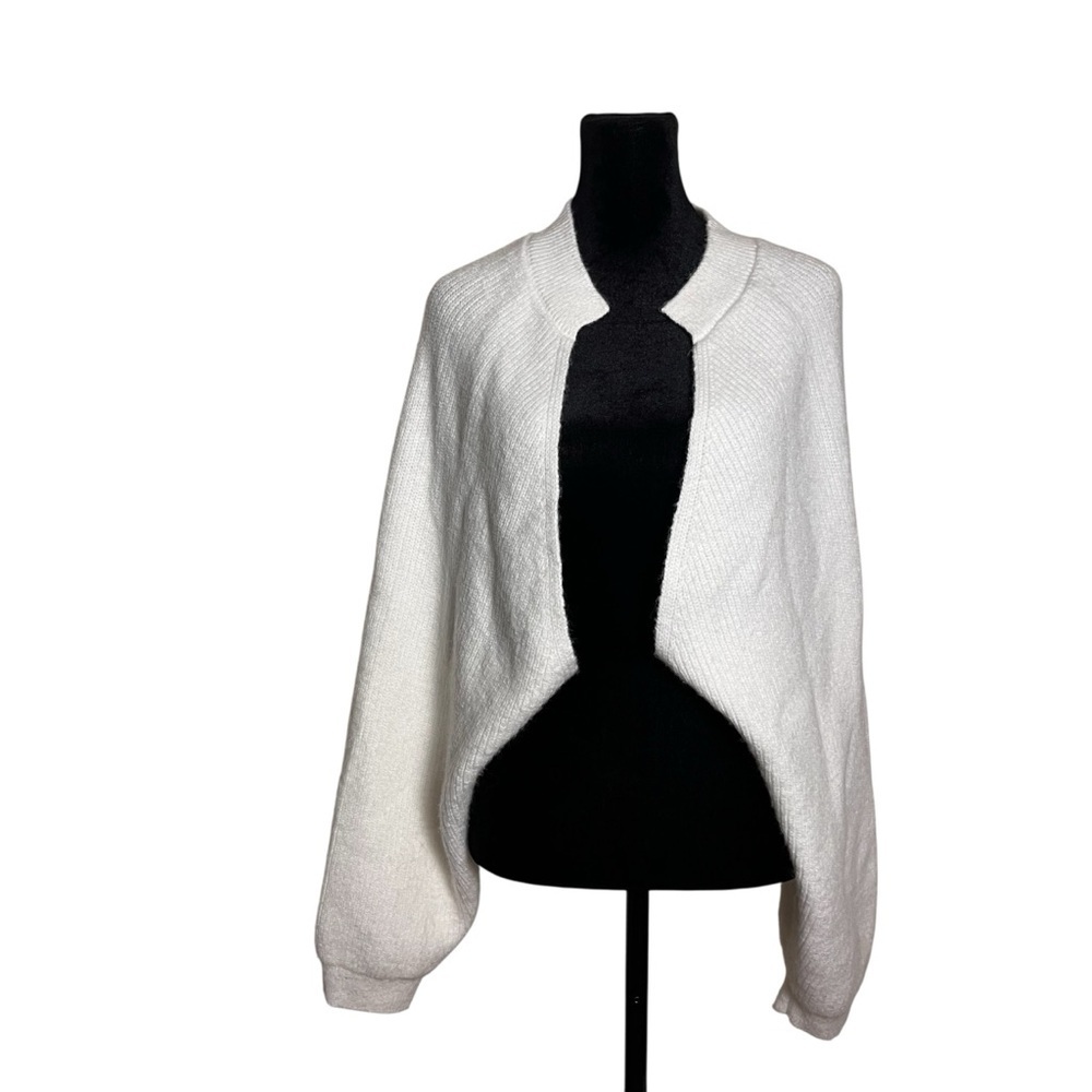 Pilcro White Ribbed Cocoon Cardigan One Size Oversized Open Front Cozy Sweater